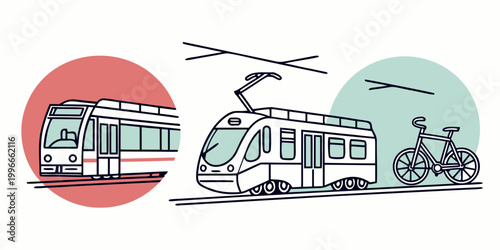 Bild auf Leinwand a drawing of a person riding a bicycle next to a city train Vector
