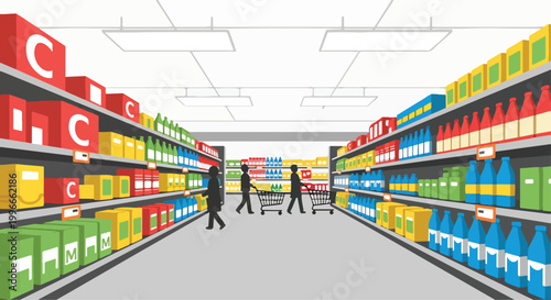 Tableau sur toile A colorful grocery store aisle with shoppers