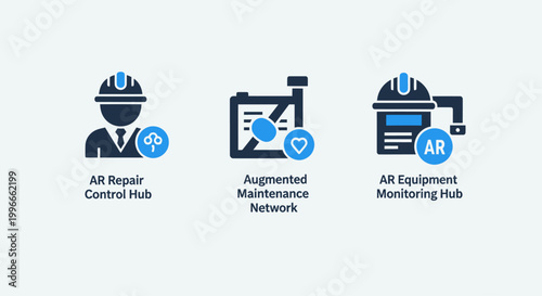 Augmented reality industrial maintenance and monitoring system icons with augmented industrial maintenance monitoring technology engineering technical equipment infrastructure software