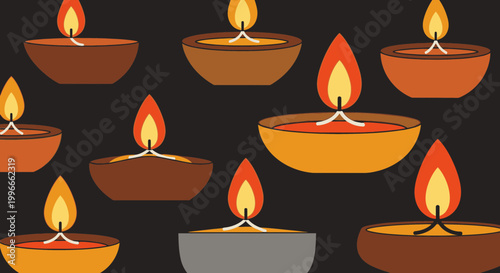 Saga Dawa Festival Butter Lamps Vector Illustration