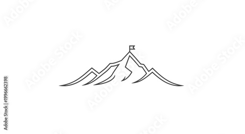 Minimalist Mountain Range Peak with Success Flag Vector Illustration