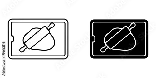 Baking process on tablet screen vector illustration outline and silhouette icon set isolated on white background symbol of digital recipe online cooking class and electronic bakery application.