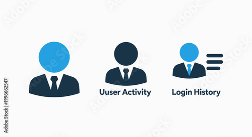 User profile activity and login history dashboard icons with activity management identity tracking security business interface application registration software analytics information