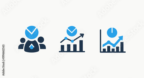 Business growth charts and performance analytics icons with performance analytics business statistics monitoring financial analysis management planning strategy development progress