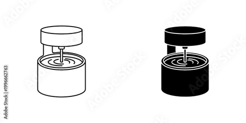 Industrial food processor or commercial blender icons set with outline and silhouette versions for manufacturing and large scale kitchen equipment presentation graphic elements isolated background.