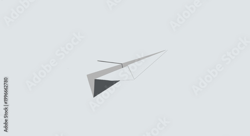 Origami paper plane floating with folded wing design in light grey and white against a minimalist background for design element