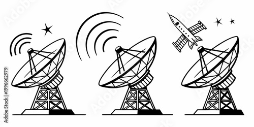 Tableau sur toile three satellite dishes transmitting and receiving signals Vector