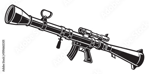 Bild auf Leinwand a large rifle with a silencer and scope Vector