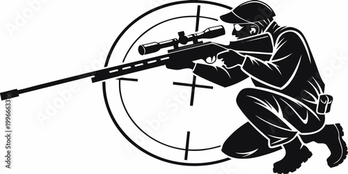 Obraz na plátne a man in a crouching position aiming a rifle Vector