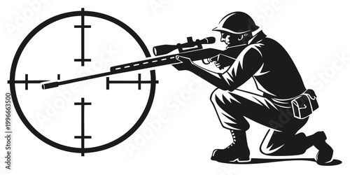 Foto soldier in a crouching position aiming a rifle Vector