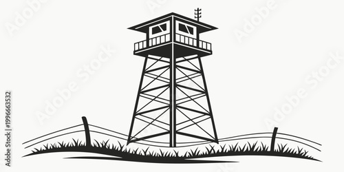 Εκτύπωση καμβά a tall metal watchtower with a small building on top Vector