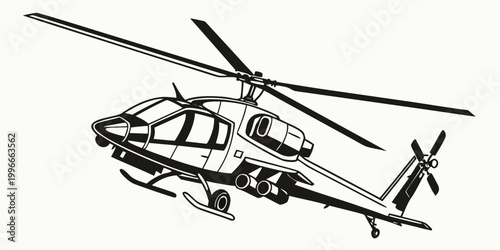 Schilderij op canvas a black and white drawing of a helicopter Vector