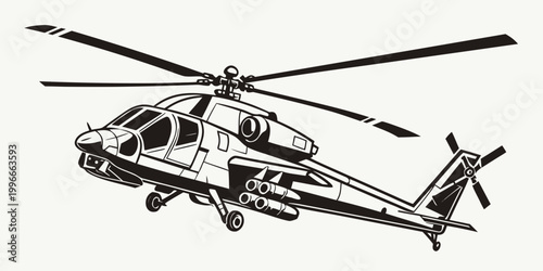 Schilderij op canvas a black helicopter with rotor blades Vector