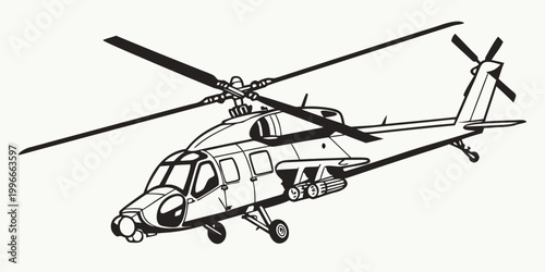 Canvastavla a black and white drawing of a helicopter Vector
