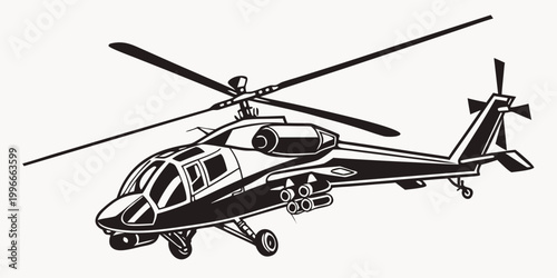 Foto a black and white helicopter with a large rotor Vector