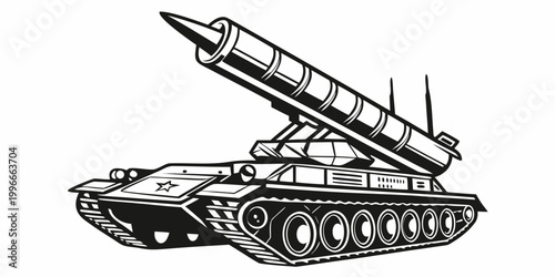 Schilderij op canvas a military tank with a missile launcher on top Vector