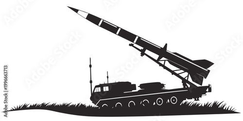 Fotografía a large military truck with a missile launcher on top Vector