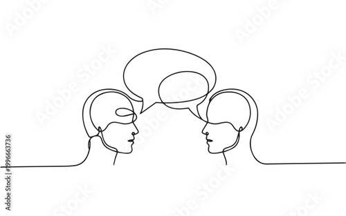 Two people talking with speech bubbles illustration