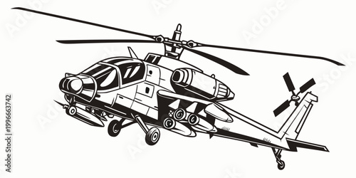Schilderij op canvas a black and white drawing of a helicopter Vector