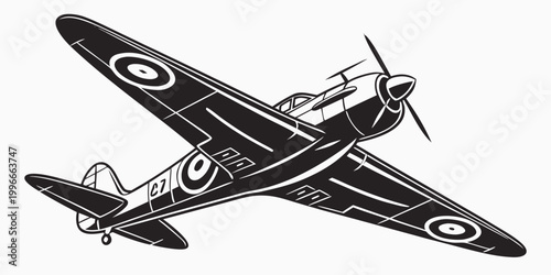 Canvastavla a black and white airplane with a propeller Vector