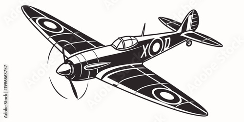 Quadro su tela a black and white drawing of a vintage airplane Vector