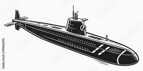 Bild auf Leinwand a black submarine with a conning tower and propeller Vector