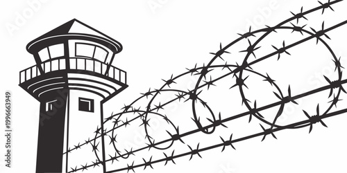 Εκτύπωση καμβά a watchtower with barbed wire fence Vector