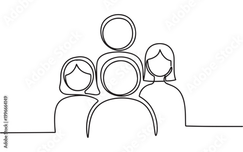 Three simple line drawing people standing together