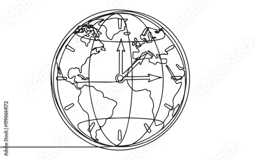 Earth globe showing rotation and revolution around the sun with arrows