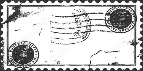 Vintage grunge blank postage stamp with cancellation marks and distressed texture isolated on white vector illustration.