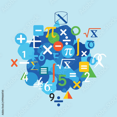 Cuadro en lienzo A colorful heart-shaped arrangement of various mathematical symbols