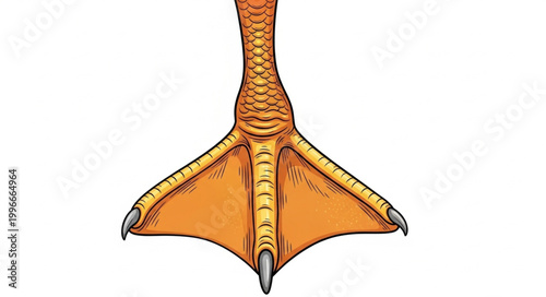 Close up of a detailed duck foot with webbed toes and claws.