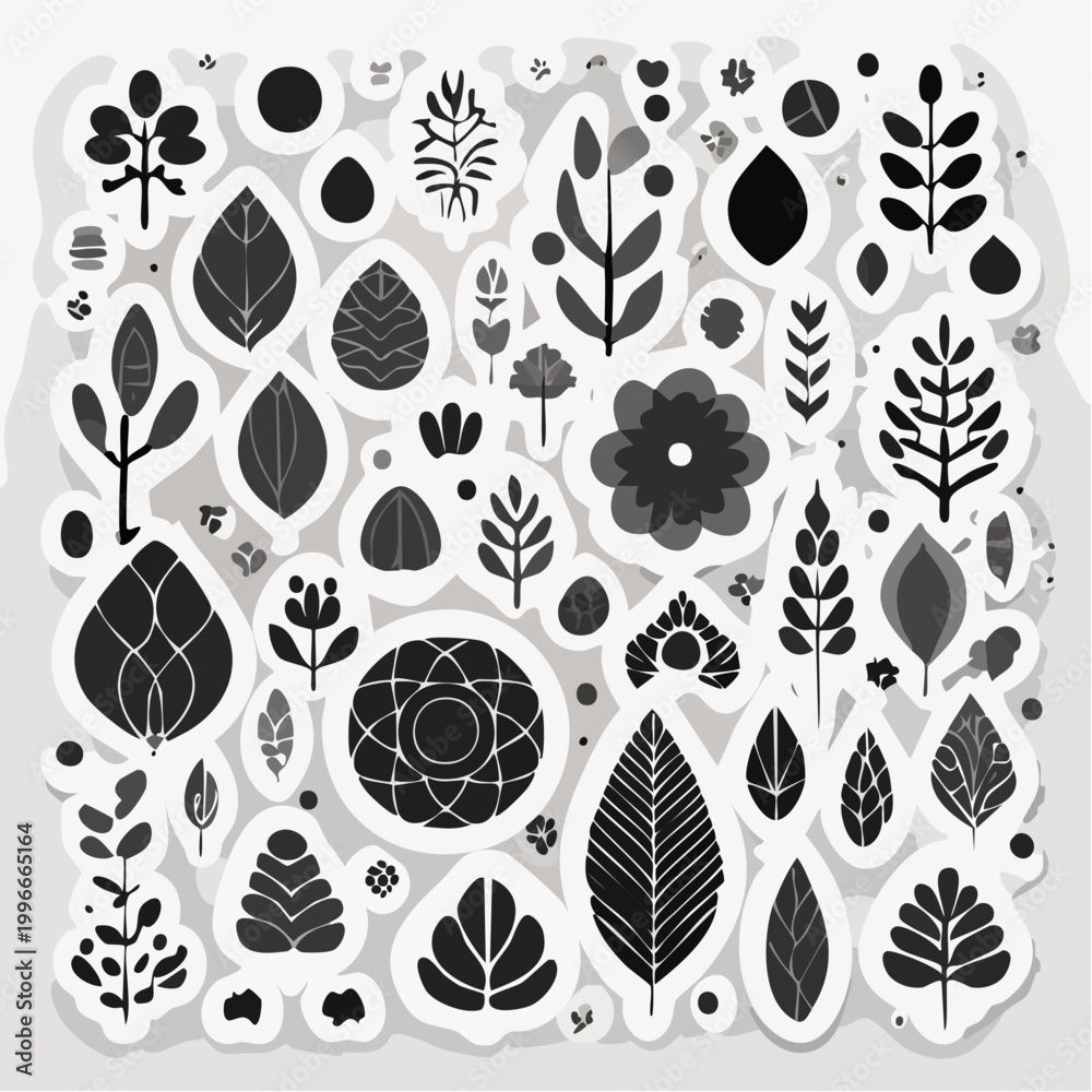 Fototapeta premium Monochromatic Botanical Elements Collection