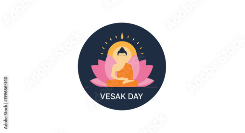 Buddha meditating on lotus flower for Vesak Day illustration