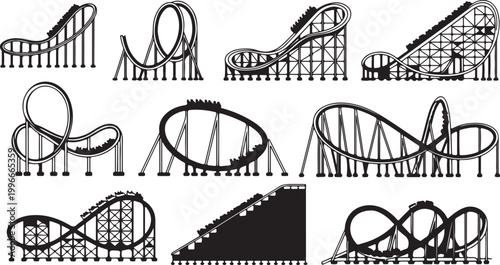 Park and outdoor recreation line icon set. Vector pictograms of map, swing, fountain, bench, and amusement ride, thin linear illustration.