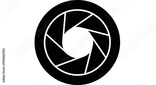 Camera shutter icon in black.