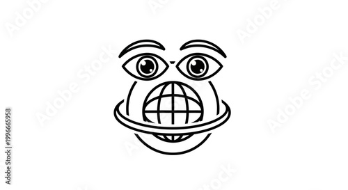 Cartoon face with globe gag.