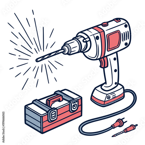electric drill with battery and charger Vector
