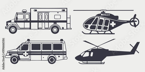 Photos ambulance and helicopters for emergency medical services Vector