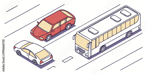 Photos a red car a white car and a bus on the road Vector
