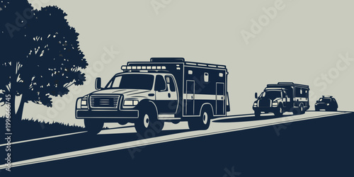 Photography a convoy of vehicles driving down a road Vector