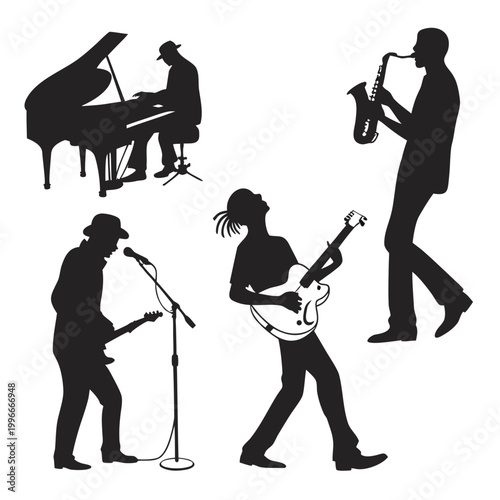 a group of musicians playing different instruments Vector