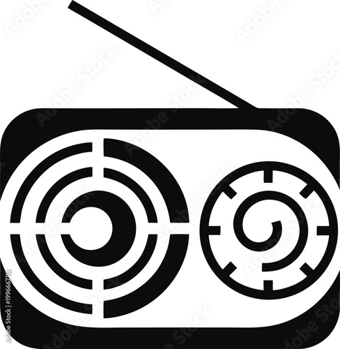 Modern Minimalist Radio Silhouette Vector Retro Portable Audio Device Clean Black Icon Isolated Transparent Background Premium Stock Illustration