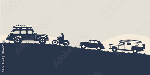 Foto a group of vehicles on a hill Vector