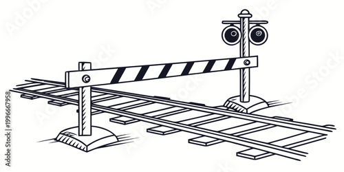 Schilderij op canvas railway crossing gate with lights on a track Vector