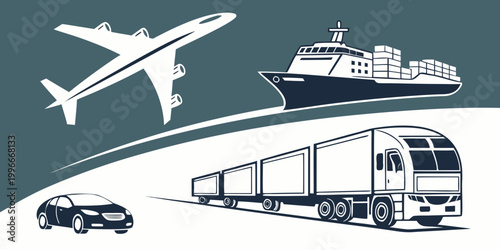 Quadro em tela transportation modes including airplane ship truck and car Vector
