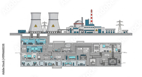 Cross section diagram of a modern nuclear power plant facility.