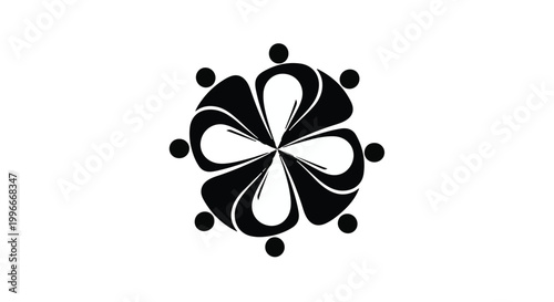 Abstract symbol of unity and collaboration, people gathered in a circle around a central design