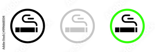 Smoking area sign, with variations in black, gray, and green outlines, symbolizing permission to smoke.