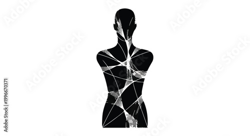 Abstract geometric pattern illuminates a dark human silhouette against a white background